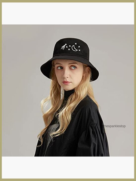 Cotton Bucket Hat Embroidered Flat Top Foldable Unisex main image 4